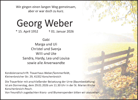 Traueranzeige von Georg Weber von trauer.panorama-anzeigenblatt.de
