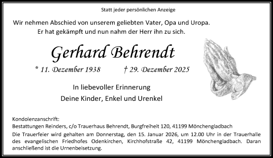 Traueranzeige von Gerhard Behrendt von trauer.panorama-anzeigenblatt.de