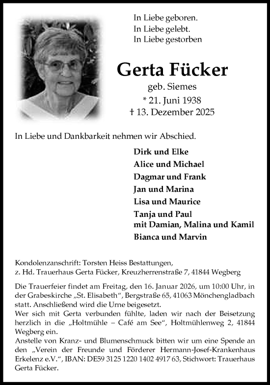 Traueranzeige von Gerta Fücker von trauer.panorama-anzeigenblatt.de