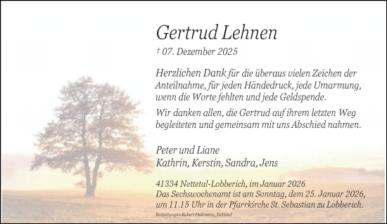 Traueranzeige von Gertrud Lehnen von trauer.panorama-anzeigenblatt.de