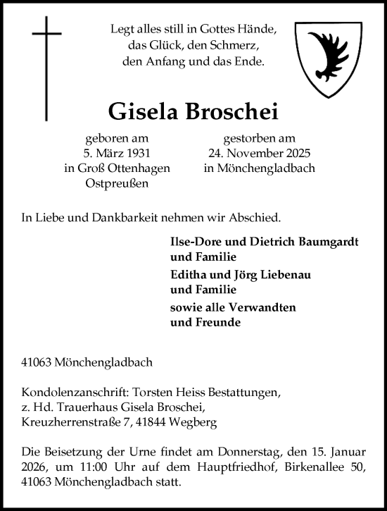 Traueranzeige von Gisela Broschei von trauer.panorama-anzeigenblatt.de