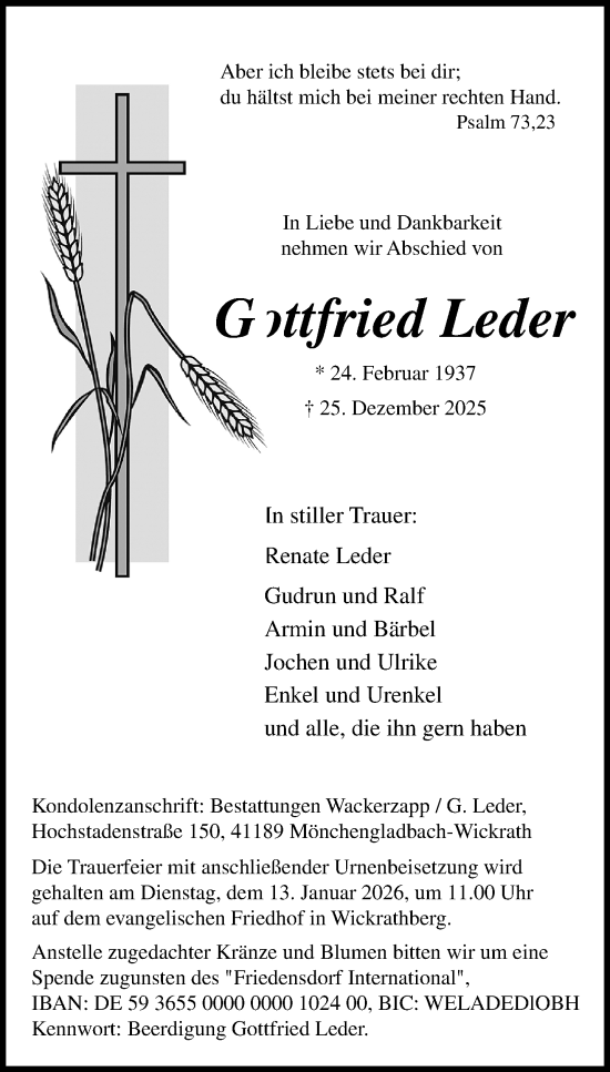 Traueranzeige von Gottfried Leder von trauer.panorama-anzeigenblatt.de
