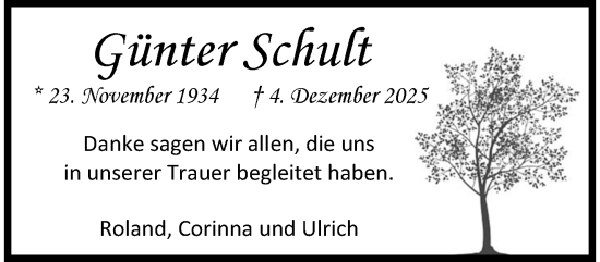 Traueranzeige von Günter Schult von trauer.panorama-anzeigenblatt.de