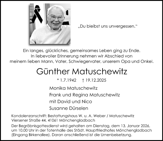 Traueranzeige von Günther Matuschewitz von trauer.panorama-anzeigenblatt.de