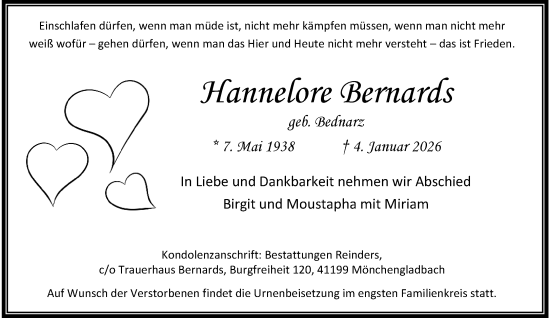 Traueranzeige von Hannelore Bernards von trauer.panorama-anzeigenblatt.de