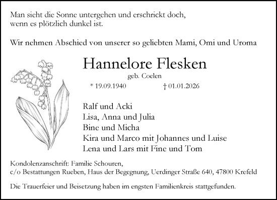 Traueranzeige von Hannelore Flesken von trauer.panorama-anzeigenblatt.de