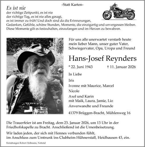 Traueranzeige von Hans-Josef Reynders von trauer.panorama-anzeigenblatt.de