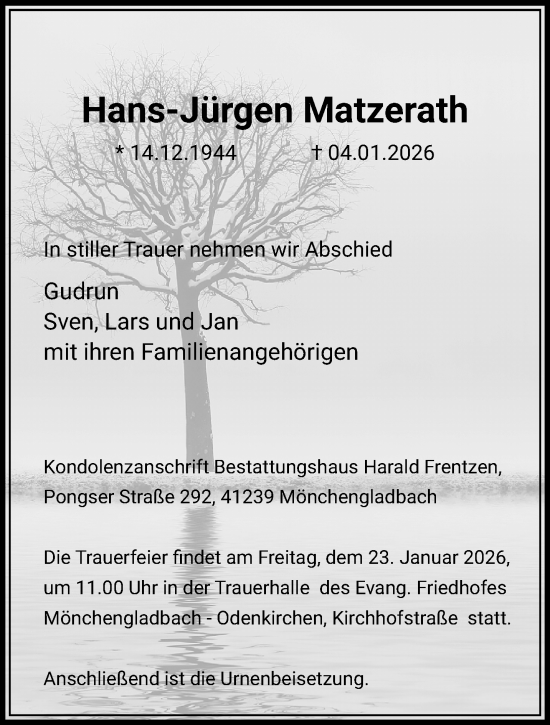 Traueranzeige von Hans-Jürgen Matzerath von trauer.panorama-anzeigenblatt.de