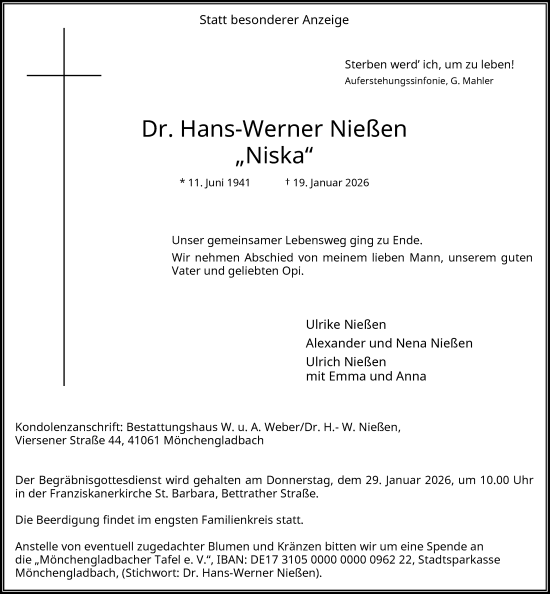 Traueranzeige von Hans-Werner Nießen von trauer.panorama-anzeigenblatt.de