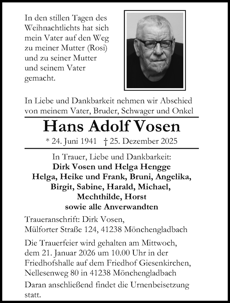  Traueranzeige für Hans Adolf Vosen vom 18.01.2026 aus trauer.panorama-anzeigenblatt.de
