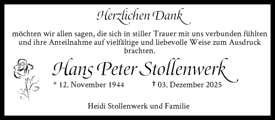 Traueranzeige von Hans Peter Stollenwerk von trauer.wuppertaler-rundschau.de