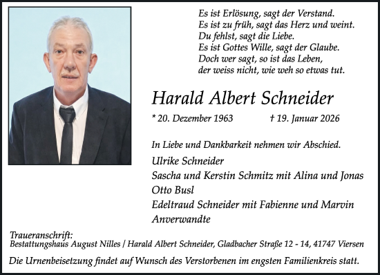 Traueranzeige von Harald Albert Schneider von trauer.panorama-anzeigenblatt.de