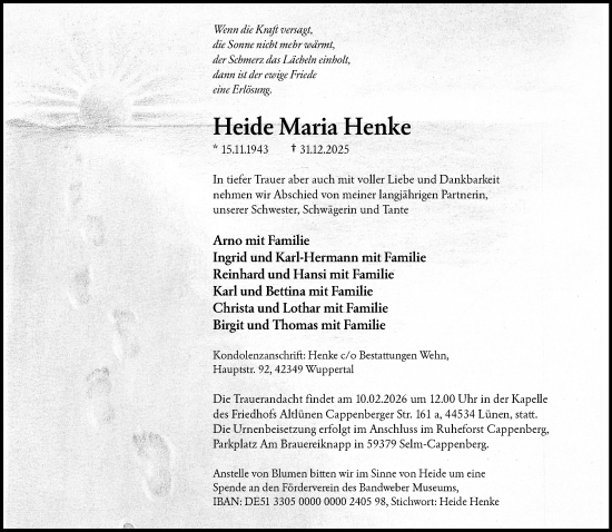 Traueranzeige von Heide Maria Henke von trauer.wuppertaler-rundschau.de