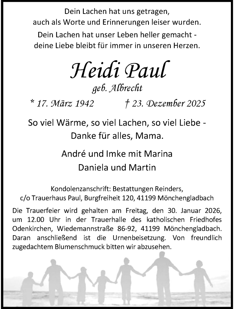  Traueranzeige für Heidi Paul vom 25.01.2026 aus trauer.panorama-anzeigenblatt.de