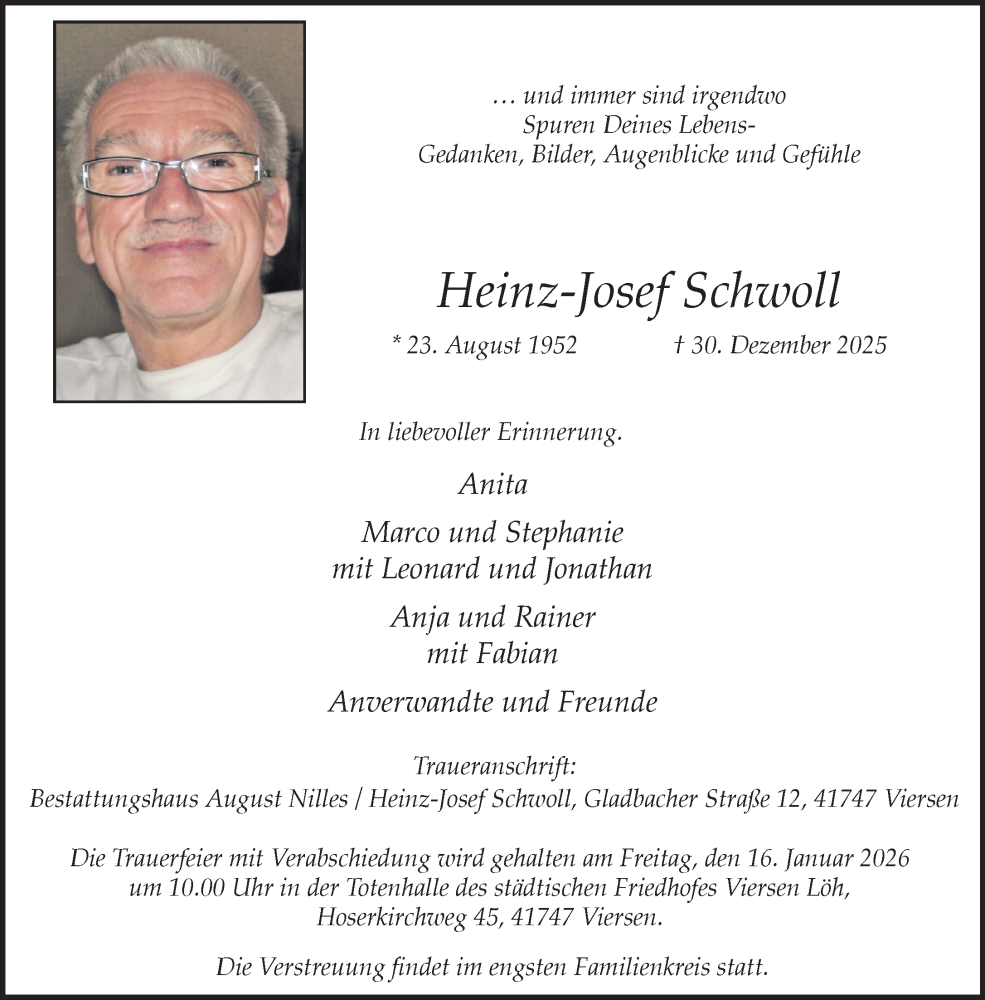  Traueranzeige für Heinz-Josef Schwoll vom 11.01.2026 aus trauer.panorama-anzeigenblatt.de