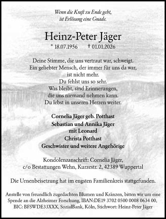 Traueranzeige von Heinz-Peter Jäger von trauer.wuppertaler-rundschau.de