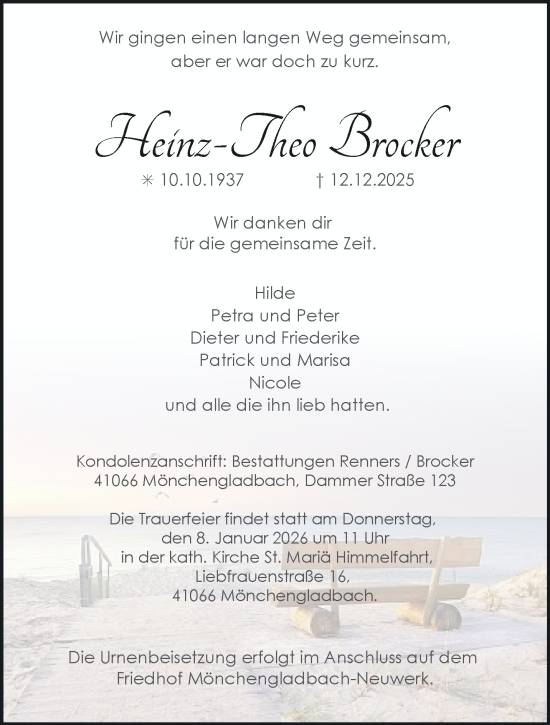 Traueranzeige von Heinz-Theo Brocker von trauer.panorama-anzeigenblatt.de