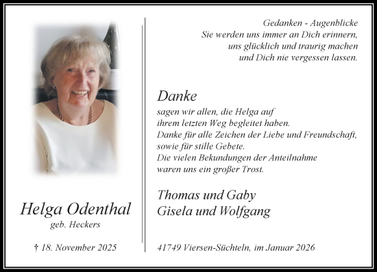 Traueranzeige von Helga Odenthal von trauer.panorama-anzeigenblatt.de