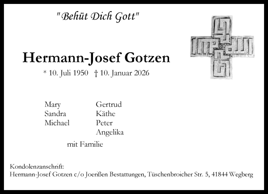 Traueranzeige von Hermann-Josef Gotzen von trauer.panorama-anzeigenblatt.de