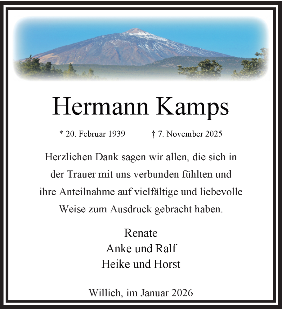  Traueranzeige für Hermann Kamps vom 04.01.2026 aus trauer.panorama-anzeigenblatt.de