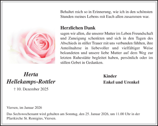 Traueranzeige von Herta Hellekamps-Rottler von trauer.panorama-anzeigenblatt.de