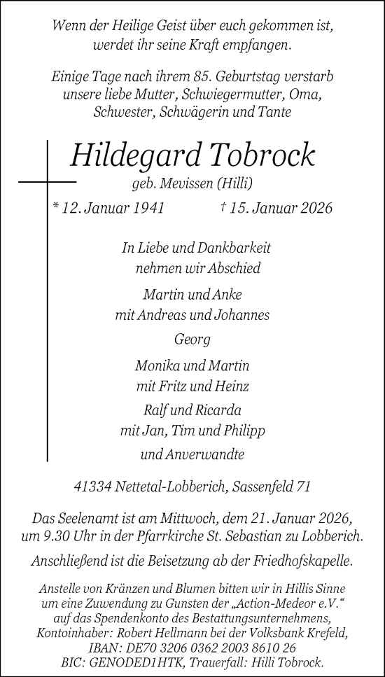 Traueranzeige von Hildegard Tobrock von trauer.panorama-anzeigenblatt.de