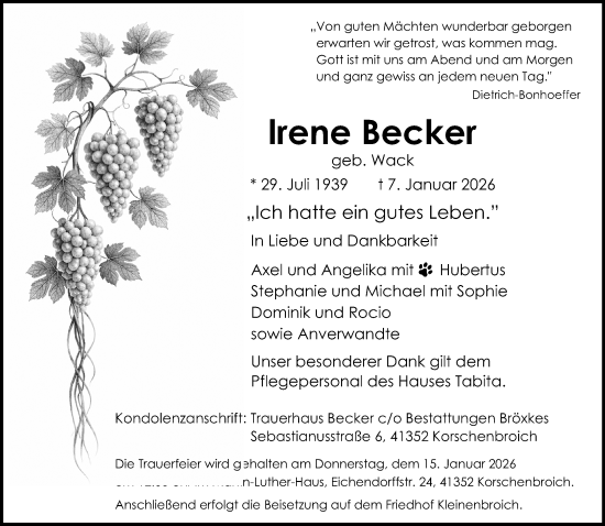 Traueranzeige von Irene Becker von trauer.panorama-anzeigenblatt.de