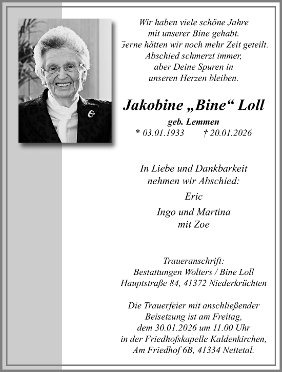 Traueranzeige von Jakobine Loll von trauer.panorama-anzeigenblatt.de