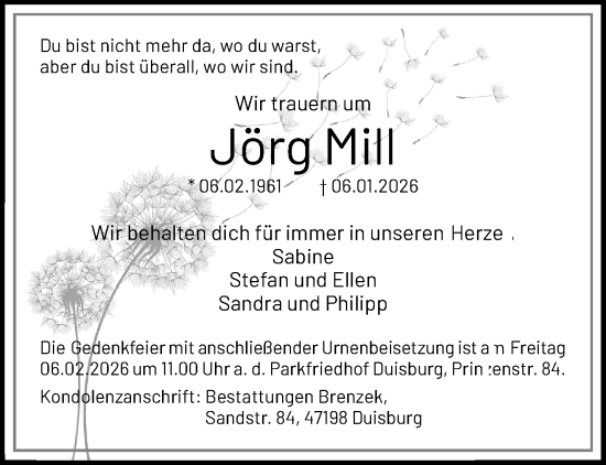 Traueranzeige von Jörg Mill von trauer.panorama-anzeigenblatt.de