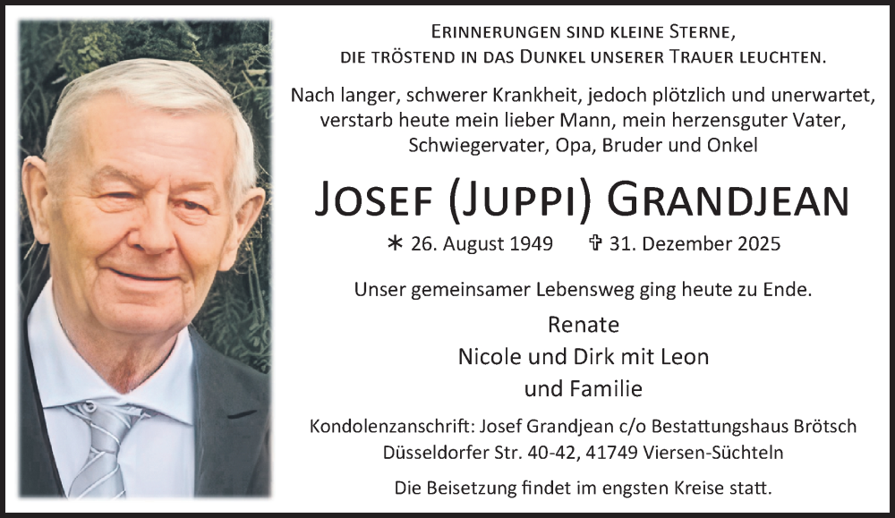  Traueranzeige für Josef Grandjean vom 18.01.2026 aus trauer.panorama-anzeigenblatt.de