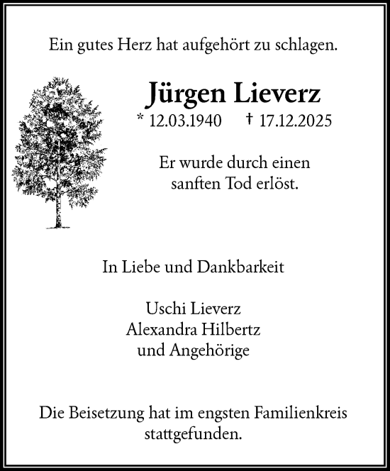 Traueranzeige von Jürgen Lieverz von trauer.wuppertaler-rundschau.de