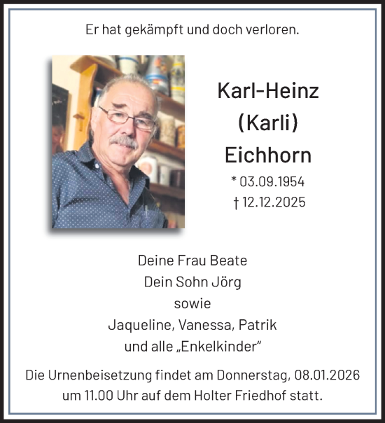 Traueranzeige von Karl-Heinz Eichhorn von trauer.panorama-anzeigenblatt.de