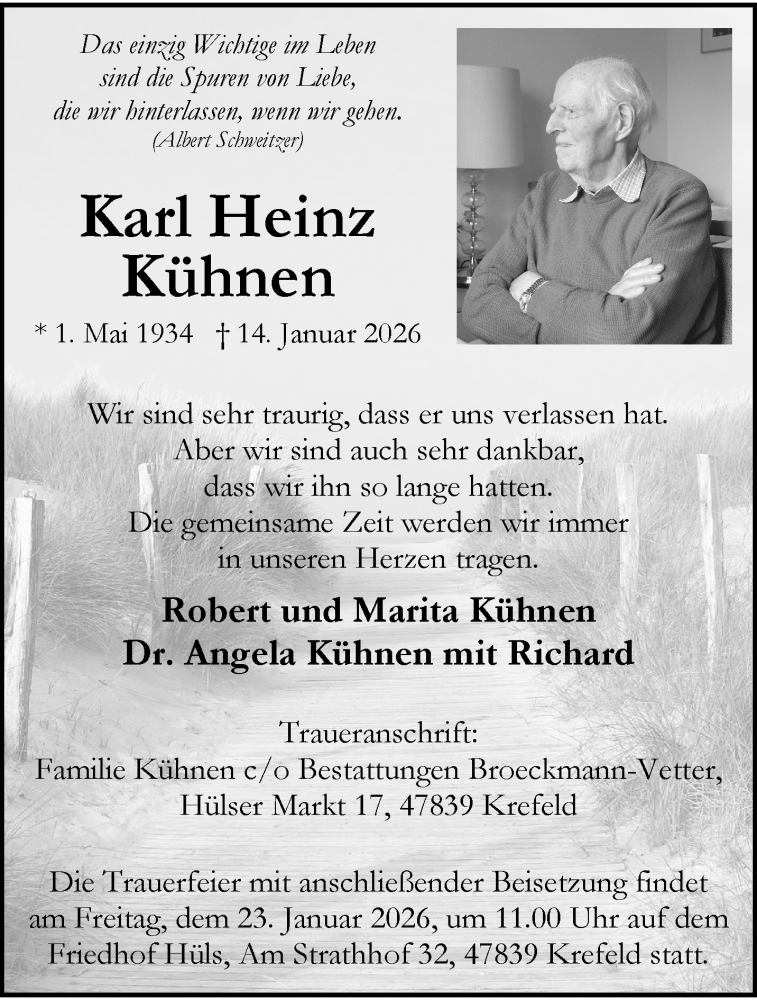  Traueranzeige für Karl Heinz Kühnen vom 18.01.2026 aus trauer.panorama-anzeigenblatt.de