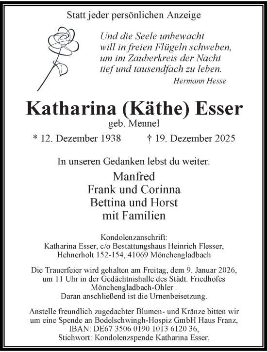 Traueranzeige von Katharina Esser von trauer.panorama-anzeigenblatt.de