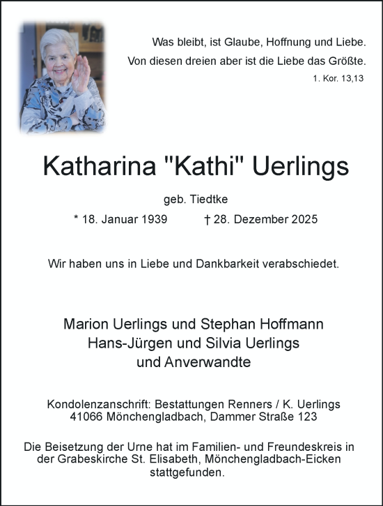 Traueranzeige von Katharina Uerlings von trauer.panorama-anzeigenblatt.de