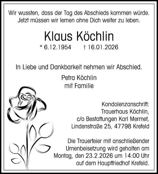Traueranzeige von Klaus Köchlin von trauer.panorama-anzeigenblatt.de