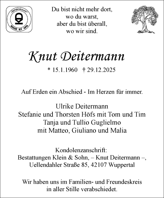 Traueranzeige von Knut Deitermann von trauer.wuppertaler-rundschau.de