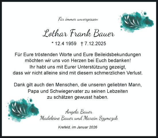 Traueranzeige von Lothar Frank Bauer von trauer.panorama-anzeigenblatt.de