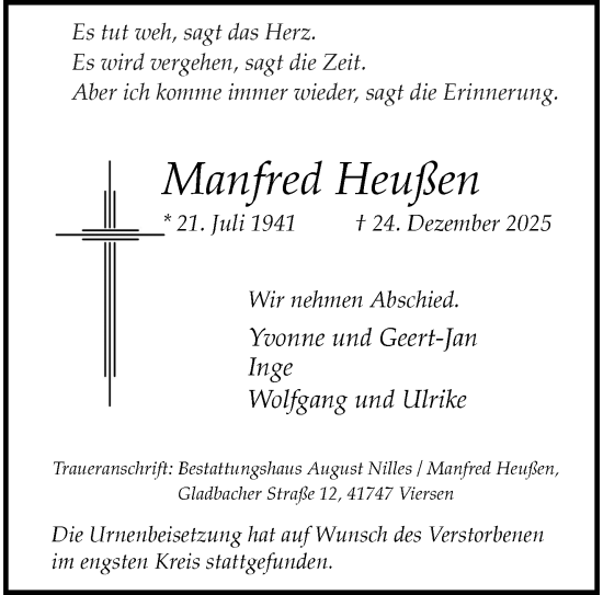Traueranzeige von Manfred Heußen von trauer.panorama-anzeigenblatt.de