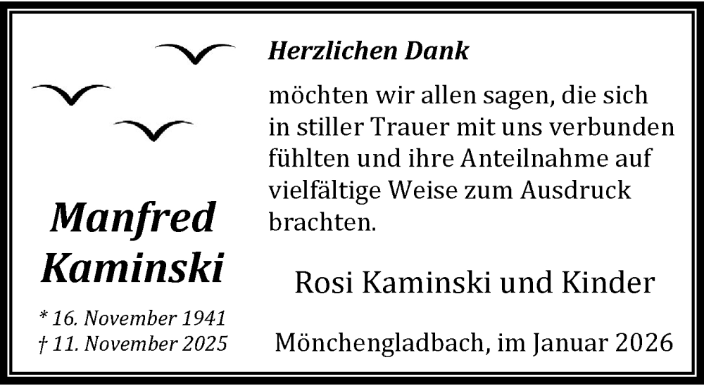  Traueranzeige für Manfred Kaminski vom 11.01.2026 aus trauer.panorama-anzeigenblatt.de