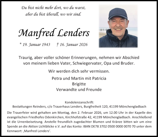 Traueranzeige von Manfred Lenders von trauer.panorama-anzeigenblatt.de