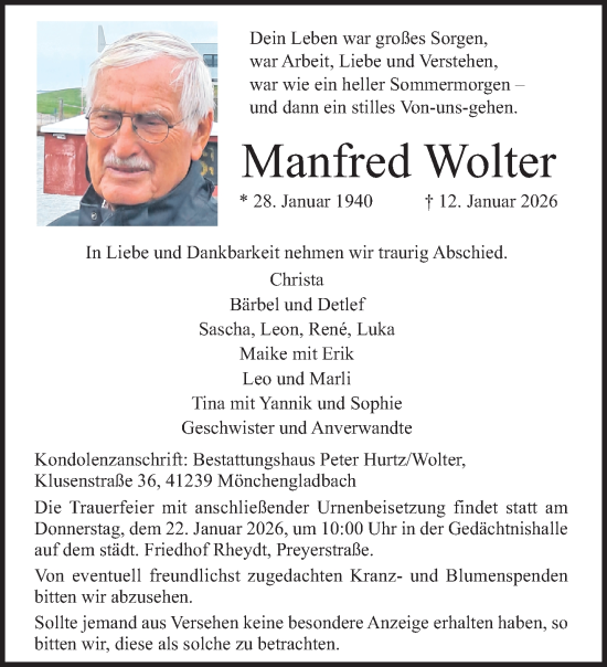 Traueranzeige von Manfred Wolter von trauer.panorama-anzeigenblatt.de