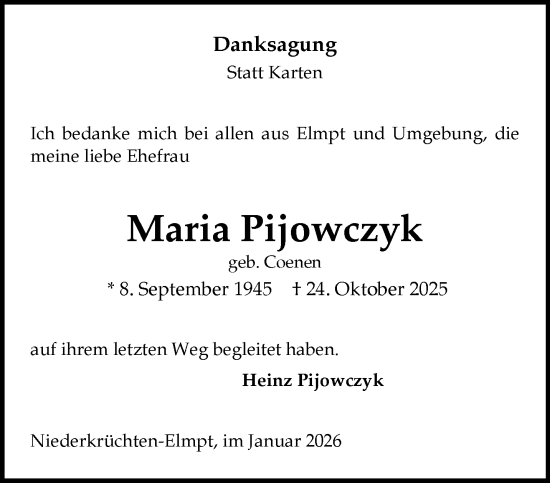 Traueranzeige von Maria Pijowczyk von trauer.panorama-anzeigenblatt.de