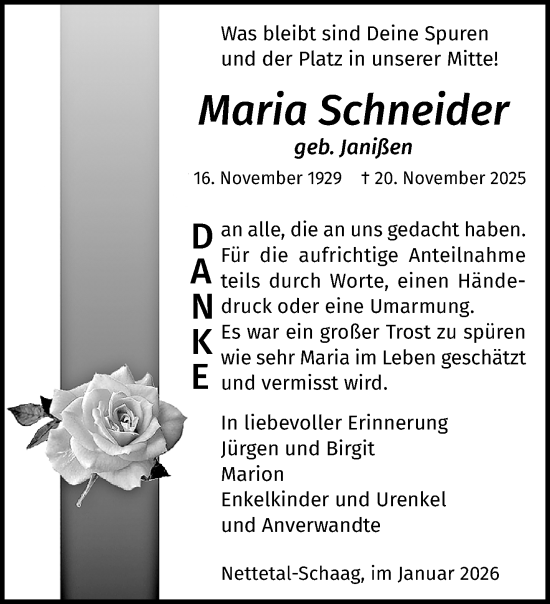 Traueranzeige von Maria Schneider von trauer.panorama-anzeigenblatt.de