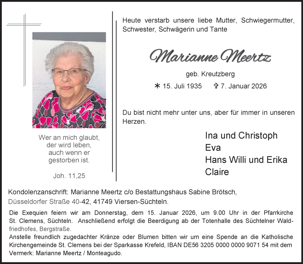  Traueranzeige für Marianne Meertz vom 11.01.2026 aus trauer.panorama-anzeigenblatt.de