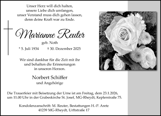 Traueranzeige von Marianne Reuter von trauer.panorama-anzeigenblatt.de