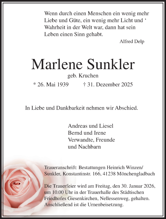 Traueranzeige von Marlene Sunkler von trauer.panorama-anzeigenblatt.de