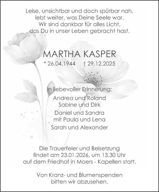 Traueranzeige von Martha Kasper von trauer.panorama-anzeigenblatt.de