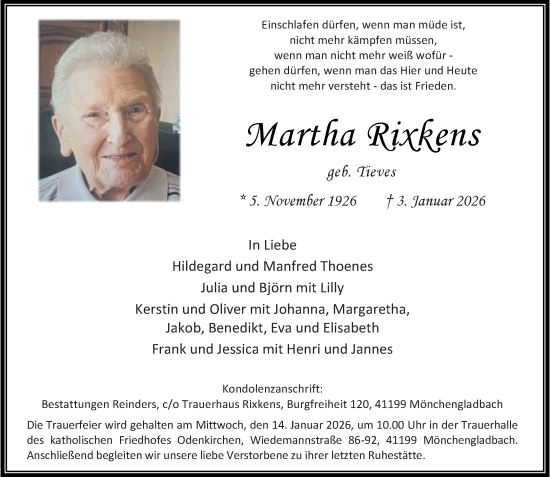 Traueranzeige von Martha Rixkens von trauer.panorama-anzeigenblatt.de