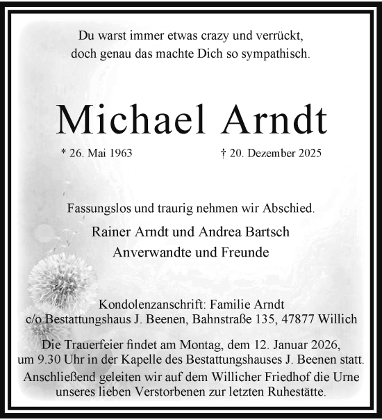Traueranzeige von Michael Arndt von trauer.panorama-anzeigenblatt.de